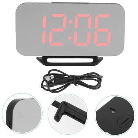 MLINS Digital Alarm Clock with Dual USB Charging Ports Large Easy-Read Mirror Surface LED Display Snooze Function (Red)