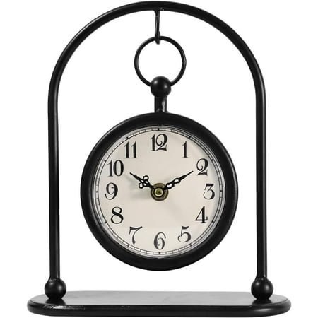 MODE HOME Vintage Metal Table Clock, Farmhouse Table Clock, Small Black Silent Non-Ticking Battery Operated Desk and Shelf Clocks for Home Kitchen Living Room Bedroom Decor