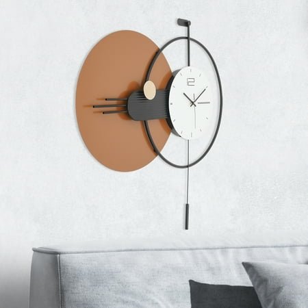Modern Analog Wall Clock with Exquisite Pendulum – Iron Construction, Mechanical Operation, 5.45lbs Net Weight for Hallways & Coffee Shops Brown