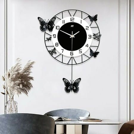 Modern Butterfly Wall Clock Round Wall-mounted Decoration Livingroom Office New