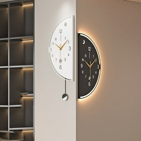 Modern Double Sided Wall Clock, Battery Operated Decorative Wall Clock for Living Room, with Light, Wall Mounted Angle Corner Clock