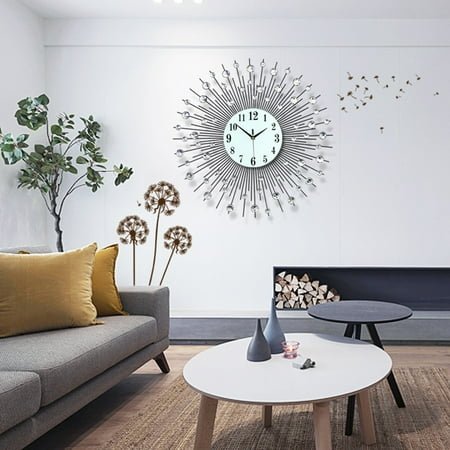 Modern Large Luxury Art Wall Watch Modern Round Diamond Wall Clock Home Decor, 23x23in