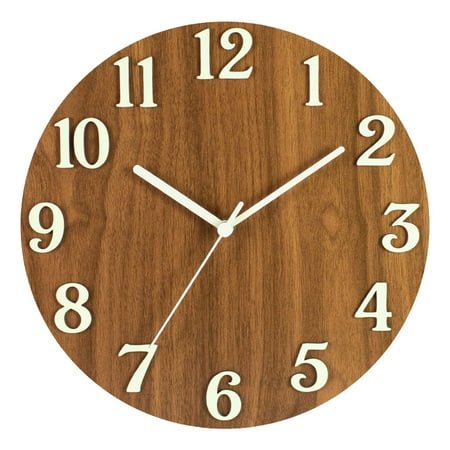 Modern Luminous Wall Clock Wooden Design Decorative Round Analog Silent Light in