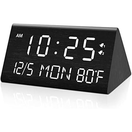 Modern Multifunctional Desktop Electronic Triangle Table Wooden LED Digital Alarm Clock With Temperature Humidity