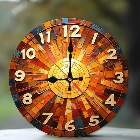 Mosaic Wall Clock Sunburst Design Home Decor 10-Inch Silent Wooden Wall Clock, Battery Operated (AA Batteries Not Included), Artistic Home Decor