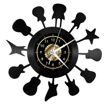 Musical instrument Vinyl Record Wall Clock Gifts for Holiday ,Handmade 12”Black Wall Clock Unique Gifts Wall Decor