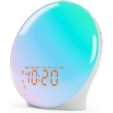 MY Wake Up Light Sunrise Alarm Clock for Bedroom, 17 Nightlights, Sound Machine with 5W Bluetooth Speaker, 25 Soothing Sounds, SleepTimer, Dual Alarms, FM Radio, Ideal Gift for Baby, Kids, Adults