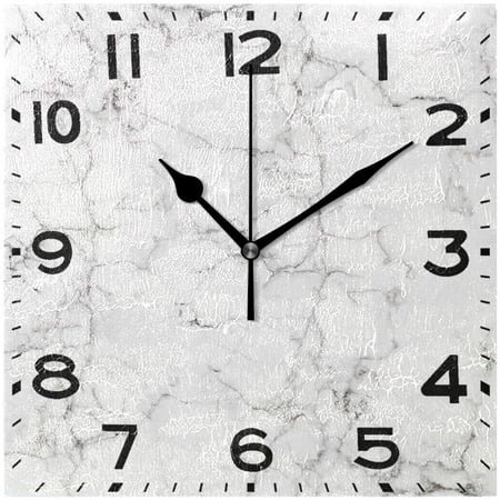 Naanle Chic 3D White Marble Stone Print Square Wall Clock, 8 Inch Battery Operated Quartz Analog Quiet Desk Clock for Home,Office,School