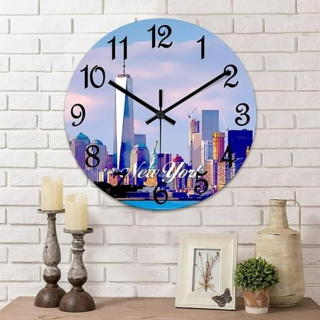 New York City View Round PVC Wall Clock Quiet Silent Decorative 10-Inch Wall Hanging for School Kitchen Office