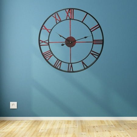 Niceauty Metal Clock with Roman Numerals Hollowedout Vintage European Style Decorative Clock Red Iron Wall Clock for Decoration 31.5inch