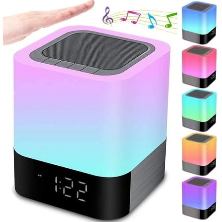 Night Lights Bluetooth Speaker, Alarm Clock Bluetooth Speakers Touch Sensor Bedside Lamp Dimmable Multi-Color Changing Bedside Lamp, MP3 Player, Wireless with Lights