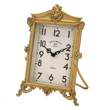 NIKKY HOME Vintage Gold Table Clock, Silent Non-Ticking Battery Operated Retro Desk Shelf Mantel Small Metal Clock for Living Room Decor