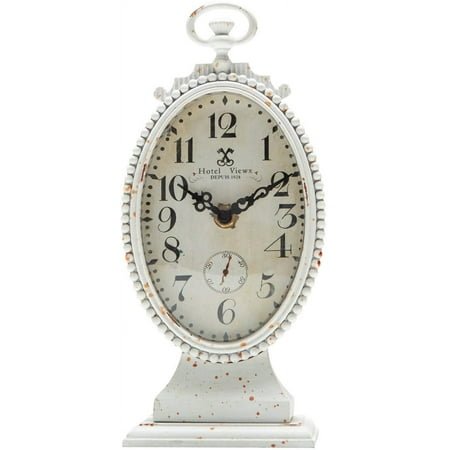 NIKKY HOME Vintage Table Clock, Battery Operated Rustic Distressed Style, Shabby Chic Home Décor for Fireplace Mantel, Shelf, Desktop, Countertop - White