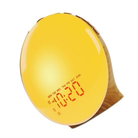 Oasiva Wood Grains LED Sunrises Simulation Wake Up Light Alarm Clock Colorful Light