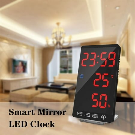 Oggfader Alarm Clocks with Large Numbers Digital Alarm Clock LED Mirror Clocks Table Clock With Weather Temperature Red