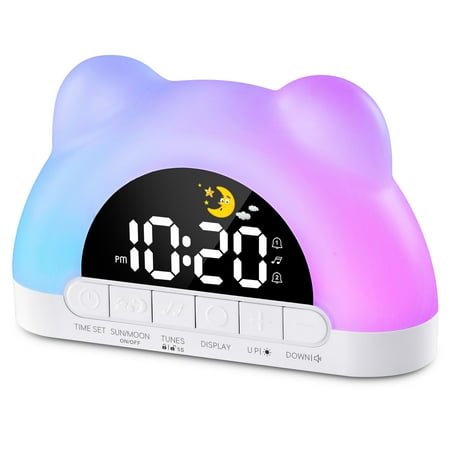 Onekawa Cute Alarm Clock for Kids Digital Alarm Clock for Girls Sleep Training Alarm Clock with 3 Brightness Levels 10 Melodies, Perfect Bedroom Alarm Clock