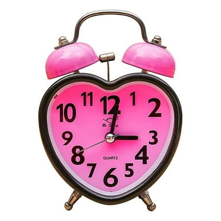 OUNONA Pink Heart Shape Alarm Clock, Super Loud, Non-Ticking, Big Number Dial, Nightlight