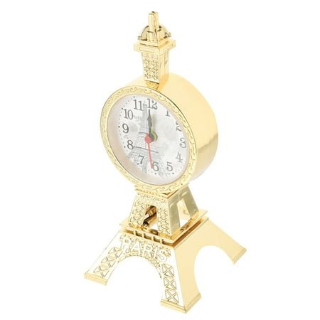 OUNONA Small Golden Vintage Table Clock Eiffel Tower Design Alarm Clock for Home Bedroom and Office