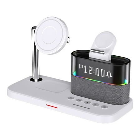 Owyfho Wireless Charging Station - 5 in 1 Wireless Charger with Alarm Clock, Wireless Stand Dock for iPhone, Fast Charger , Black