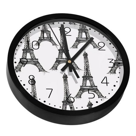 Paris Eiffel Towers Silent Wall Clock, Non Ticking Battery Operated 9.8 Inch Wall Clocks for Bedroom Kitchen Home Office School Art Decor
