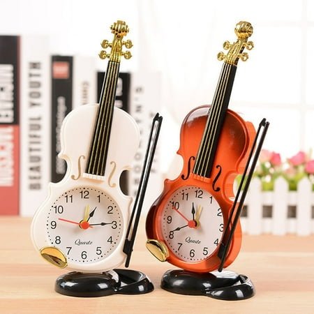 PBPBOX Stimulation Violin Alarm Clocks Musical Instrument Shaped Quartz Movement Brown 1Pcs Home Office Decoration