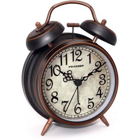 Peakeep Retro 4.5 inches Battery Operated Twin Bell Loud Alarm Clock (Black with Arabic)
