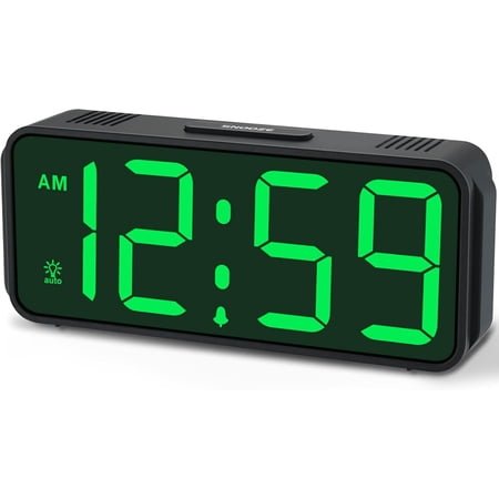 Peakeep Small Battery Powered Digital Alarm Clocks for Bedrooms Bedside, Cordless Tiny Travel Portable Desk Clock, Large Numbers Auto Dimmable, LED Display 4 Dimmers, 5 Alarm Volumes