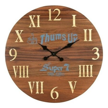 Pemberly Row Farmhouse Round Solid Wood Wall Clock in Dark Brown