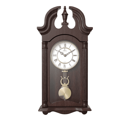 Pendulum Wall Clock, Silent Decorative Wood Pendulum Clock with Swinging Pendulum, Battery Operated, Dark Wooden Design, for Living Room, Dining Room, Kitchen, Office & Home Décor, 23.5x9.25 Inch