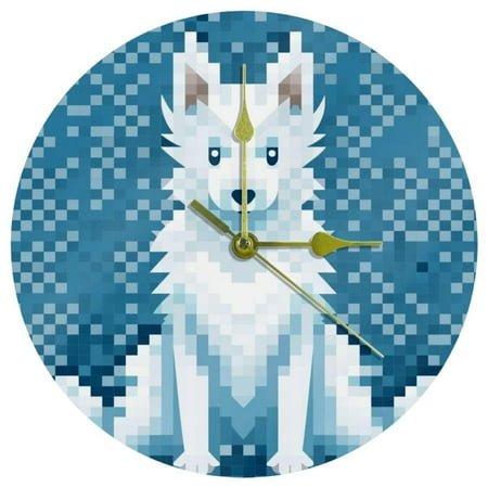 Pixel dog 9.8 Inch Round Acrylic Wall Clock - Silent Non Ticking Clock Battery Powered for Kitchen Bedroom Living Room Office - Suitable for Any Room Wall Clocks
