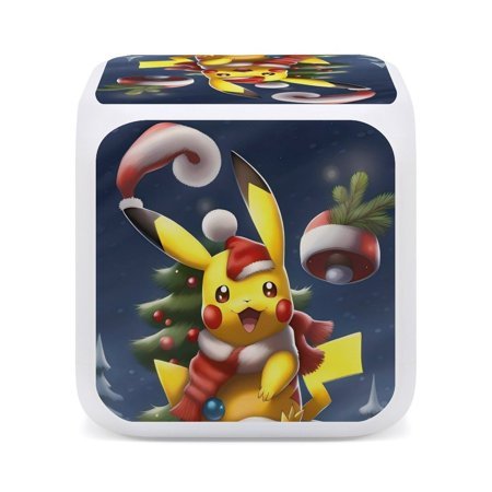 Pokémon Cute Cartoon Seven-Color Changing Alarm Clock Home Decor Bedroom Digital Display One size