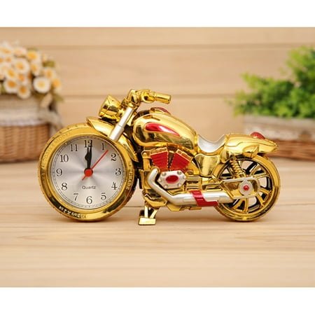 Pretyzoom Golden Vintage Motorcycle Alarm Clock Quartz Timekeeper Unique Home Decor