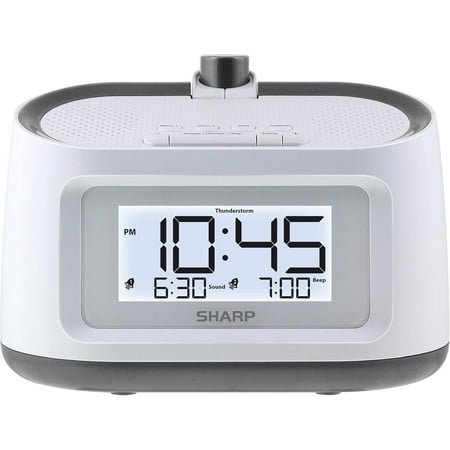 Projection Alarm Clock with Soothing Nature Sleep Sounds – Easy to Read on Wall or Ceiling 8 Help Fall Asleep Faster, White Case Gunmetal Trim