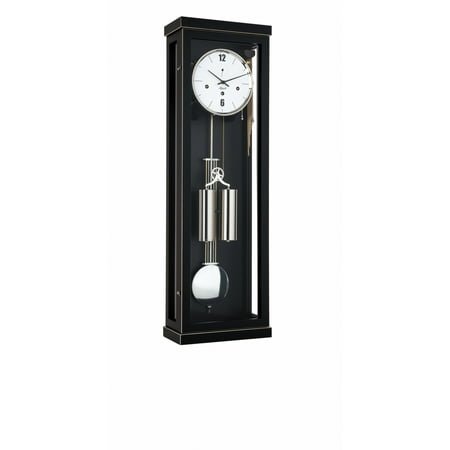 Puristic regulator out of massive walnut wood in black with 8-day 4/4 Westminster movement by Hermle