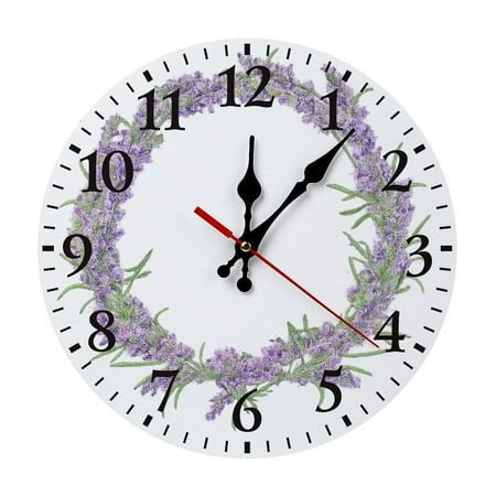 Purple Lavender Wall Clock Silent Non Ticking Wooden Wall Clocks Battery Operated Round Wall Decor for Bathroom Kitchen Bedroom 10*10in
