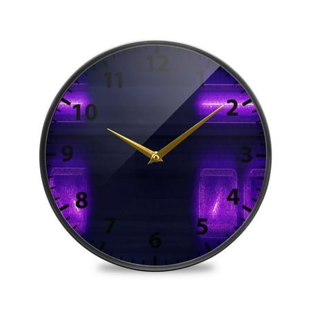 Purple Neon Design Wall Clock Modern Decor Acrylic Clock Golden Hands 9.5in