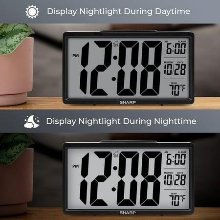 PYYAN-Alarm Clock with Easy to Read 2.8” Jumbo Screen with Indoor Temperature, Nightlight, Calendar, Battery Operated Digital Clock for Bedrooms or Travel, Black