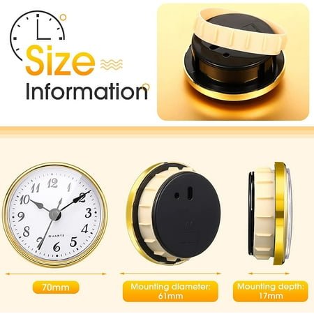 QIHE-2 Pieces Craft White Clock 2.8 Inch Quartz Clock Insert with Arabic Numeral and Roman Numeral, Stainless Steel Hanging Clock with Gold Plastic Trim, Quartz Movement for Home Decoration Crafts