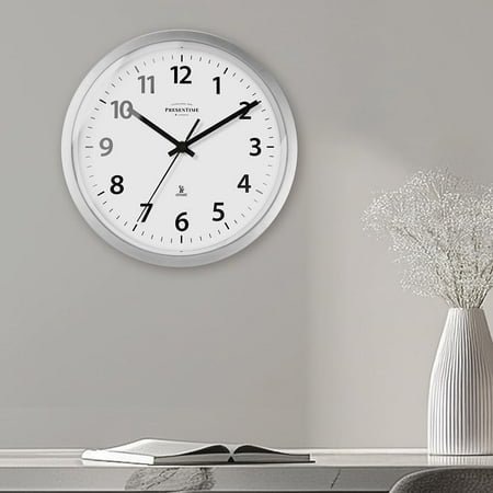 QIHE-& Co 10 Atomic Wall Clock, Silent no Ticking, Automatically Sets Itself and Adjust to Daylight Saving Time by WWVB - Faux Stainless Steel Finish. (Home Office)