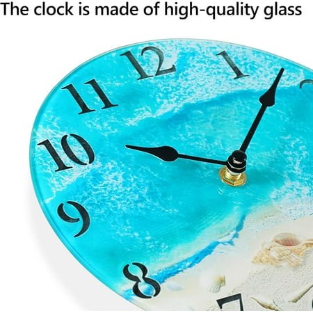 QIHE-Coastal Nautical Glass Wall Clock with Seashell Design and Aesthetic Beach Theme - Battery Operated Silent Wall Decor for Home, Kitchen, Living Room, Office, Bedroom, or Bathroom (8 Inch,Ligh
