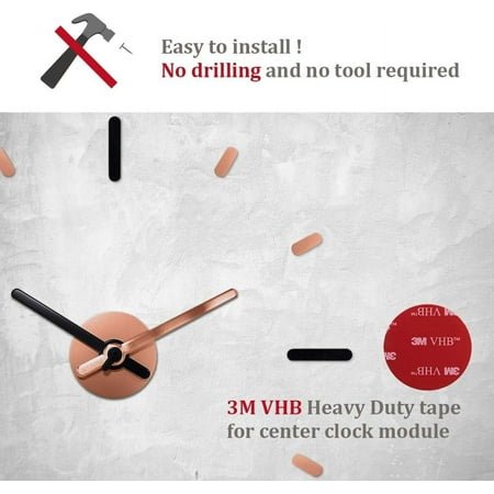 QIHE-& Co Large Frameless DIY Wall Clock for Modern Home/Office Decoration, Silent no Ticking, Rose Gold. Wall Décor for Living Room, Dining Room, Kitchen, Bedroom, Class Room, Office Space.