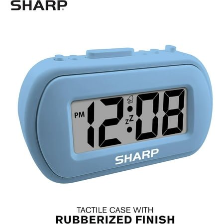 QIHE-Digital Alarm Clock u2013 Tactile Case with Soft Rubberized Finish - Battery Operated u2013 Blue Backlight on Demand u2013 Ascending Alarm u2013 Easy to Use u2013 Light Blue