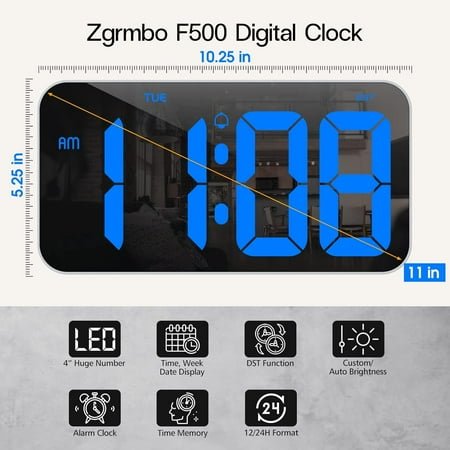QIHE-Digital Wall Clock with 4 Huge Clear Digits - Digital Clock for Wall with Auto-Dimming, Week, Support Standard/Military Time Format, Daylight Saving Time - A Clock for Living Room, Classroom