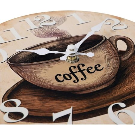 QIHE-Kitchen Wall Clock Coffee Cup Theme Rustic Retro Glass Clock for Kitchen,Dining Room,Cafe,Coffee Bar Wall Decor- 12 Inch, Battery Operated