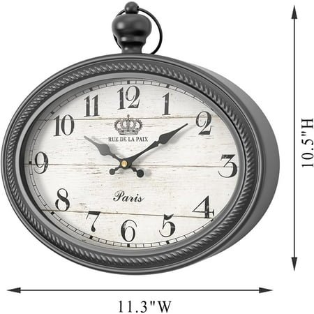 QIHE-Retro Oval Wall Clock. Black Vintage Antique Style. Battery Operated Decor Wall Clocks for Farmhouse, Living Room,Kitchen,Bedroom,Bathroom (10.5 H x 11.3 W)
