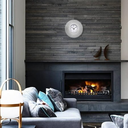 QIHE-Silver Starburst Clock, Small Kitchen Wall Clock Battery Operated, 10 Inch Modern Round Decorative Wall Clock for Living Room, Bedroom, Kitchen, Bathroom, Home Office