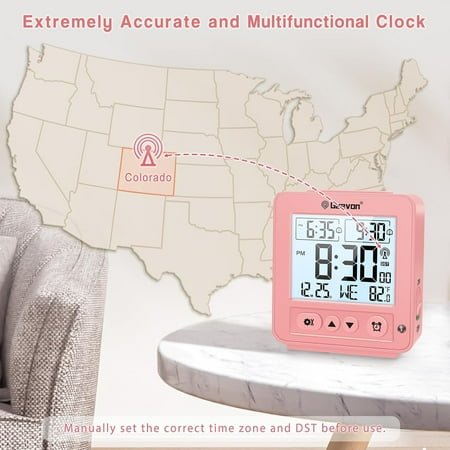 QIHE-Small Digital Atomic Alarm Clock for Bedroom, Travel Table Clock with Auto/8s Backlight, 2 Alarm, Temperature, Desk Clock Battery Operated for Deep Sleepers Kids Elderly Home Office, Pink