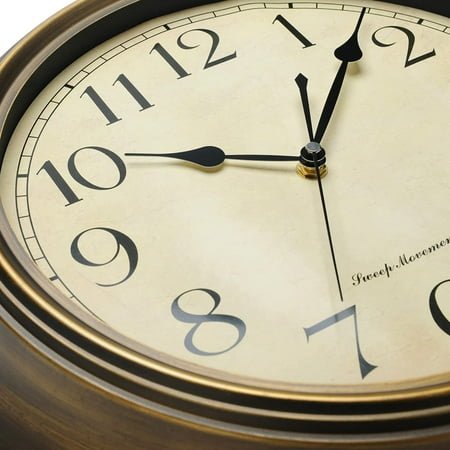 QIHE-Small Metal Wall Clock, 10'' Non Ticking Classic Silent Iron Wall Clocks Decorative Kitchen Living Room Bedroom, Arabic Numerals, Battery Operated (10'', Brown)