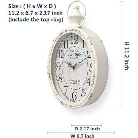 QIHE-Small Retro Oval Wall Clock, Antique Old Design, White Vintage Style, Battery Operated Silent Decor Wall Clocks for Kitchen,Bedroom,Farmhouse,Bathroom (11.2 H x 6.7 W)