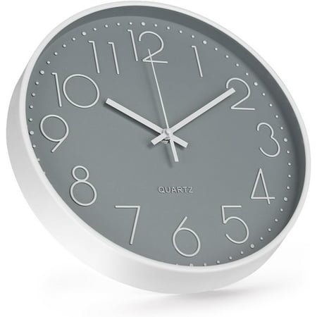 QIHE-Wall Clock 12 Inch Non-Ticking Silent Modern Simple Style Round Decor Clock Gray Stereoscopic Dial Quartz Wall Clocks for Home/Office/School/Living Room/Bedroom/Kitchen
